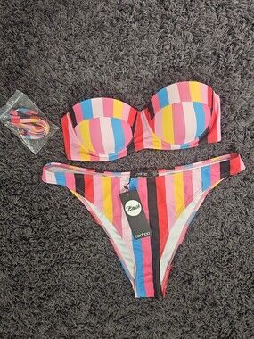 Boohoo Rainbow Striped Bikini
